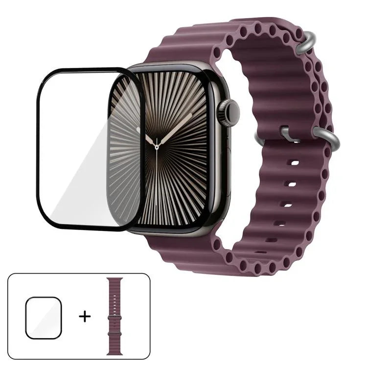 สายรัดนาฬิกาซิลิโคน Ocean พร้อมฟิล์มโค้ง 3D สำหรับ Apple Watch Series 40 มม., สำหรับ Apple Watch Ultra 2 / 1 49 มม., สำหรับ Apple Watch Series 45 มม.
