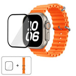สายรัดนาฬิกาซิลิโคน Ocean พร้อมฟิล์มโค้ง 3D สำหรับ Apple Watch Series 40 มม., สำหรับ Apple Watch Ultra 2 / 1 49 มม., สำหรับ Apple Watch Series 45 มม.