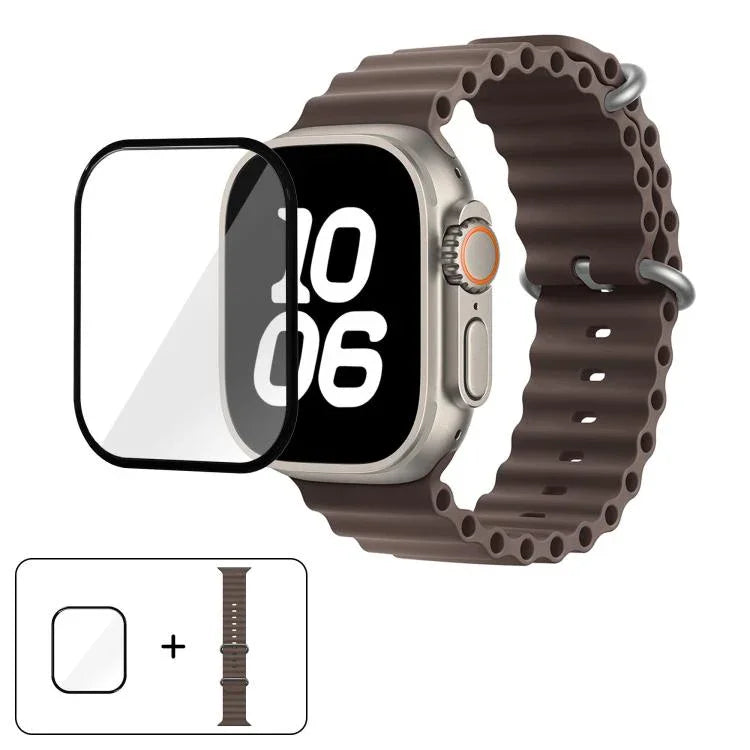 สายรัดนาฬิกาซิลิโคน Ocean พร้อมฟิล์มโค้ง 3D สำหรับ Apple Watch Series 40 มม., สำหรับ Apple Watch Ultra 2 / 1 49 มม., สำหรับ Apple Watch Series 45 มม.