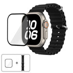 สายรัดนาฬิกาซิลิโคน Ocean พร้อมฟิล์มโค้ง 3D สำหรับ Apple Watch Series 40 มม., สำหรับ Apple Watch Ultra 2 / 1 49 มม., สำหรับ Apple Watch Series 45 มม.
