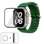 สายรัดนาฬิกาซิลิโคน Ocean พร้อมฟิล์มโค้ง 3D สำหรับ Apple Watch Series 40 มม., สำหรับ Apple Watch Ultra 2 / 1 49 มม., สำหรับ Apple Watch Series 45 มม.