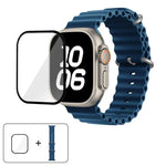 สายรัดนาฬิกาซิลิโคน Ocean พร้อมฟิล์มโค้ง 3D สำหรับ Apple Watch Series 40 มม., สำหรับ Apple Watch Ultra 2 / 1 49 มม., สำหรับ Apple Watch Series 45 มม.
