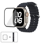 สายรัดนาฬิกาซิลิโคน Ocean พร้อมฟิล์มโค้ง 3D สำหรับ Apple Watch Series 40 มม., สำหรับ Apple Watch Ultra 2 / 1 49 มม., สำหรับ Apple Watch Series 45 มม.