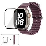 สายรัดนาฬิกาซิลิโคน Ocean พร้อมฟิล์มโค้ง 3D สำหรับ Apple Watch Series 40 มม., สำหรับ Apple Watch Ultra 2 / 1 49 มม., สำหรับ Apple Watch Series 45 มม.