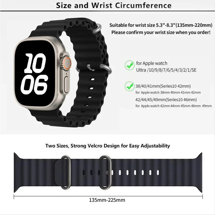 สายรัดนาฬิกาซิลิโคน Ocean พร้อมฟิล์มโค้ง 3D สำหรับ Apple Watch Series 10 46 มม., สำหรับ Apple Watch Series 10 42 มม., สำหรับ Apple Watch Series 44 มม.