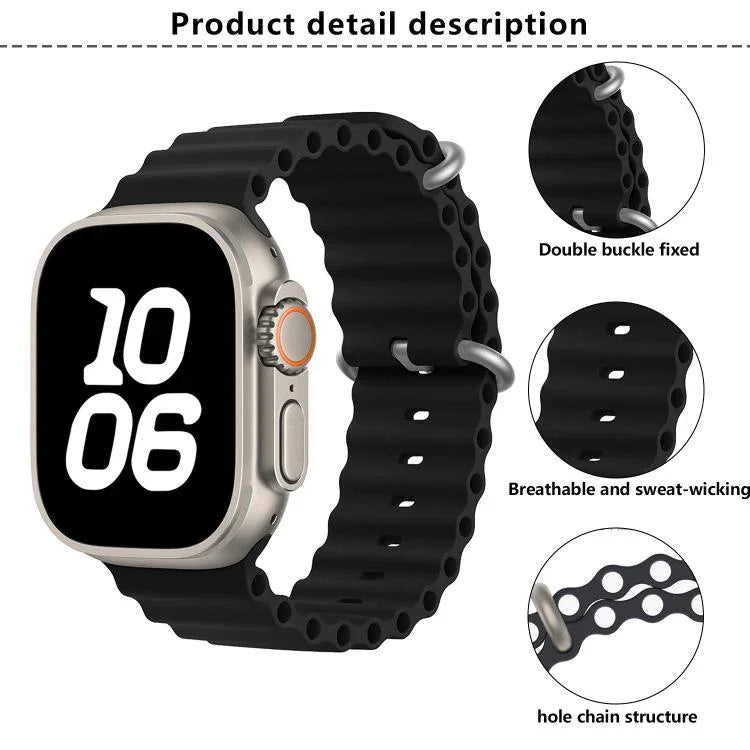 สายรัดนาฬิกาซิลิโคน Ocean พร้อมฟิล์มโค้ง 3D สำหรับ Apple Watch Series 10 46 มม., สำหรับ Apple Watch Series 10 42 มม., สำหรับ Apple Watch Series 44 มม.