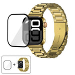 สายรัดนาฬิกาสแตนเลสสตีลสามเม็ดพร้อมฟิล์มโค้ง 3D สำหรับ Apple Watch Series 10 ขนาด 46 มม., สำหรับ Apple Watch Series 10 ขนาด 42 มม., สำหรับ Apple Watch Series ขนาด 44 มม., สำหรับ Apple Watch Series ขนาด 40 มม.