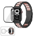 สายรัดนาฬิกาสแตนเลสสตีลสามเม็ดพร้อมฟิล์มโค้ง 3D สำหรับ Apple Watch Series 10 ขนาด 46 มม., สำหรับ Apple Watch Series 10 ขนาด 42 มม., สำหรับ Apple Watch Series ขนาด 44 มม., สำหรับ Apple Watch Series ขนาด 40 มม.