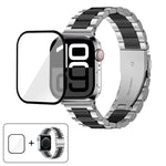 สายรัดนาฬิกาสแตนเลสสตีลสามเม็ดพร้อมฟิล์มโค้ง 3D สำหรับ Apple Watch Series 10 ขนาด 46 มม., สำหรับ Apple Watch Series 10 ขนาด 42 มม., สำหรับ Apple Watch Series ขนาด 44 มม., สำหรับ Apple Watch Series ขนาด 40 มม.