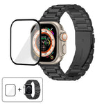 สายรัดนาฬิกาสแตนเลสสตีลสามเม็ดพร้อมฟิล์มโค้ง 3D สำหรับ Apple Watch Ultra 2 / 1 ขนาด 49 มม., สำหรับ Apple Watch Series ขนาด 45 มม., สำหรับ Apple Watch Series ขนาด 41 มม., สำหรับ Apple Watch Series ขนาด 38 มม.