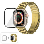 สายรัดนาฬิกาสแตนเลสสตีลสามเม็ดพร้อมฟิล์มโค้ง 3D สำหรับ Apple Watch Ultra 2 / 1 ขนาด 49 มม., สำหรับ Apple Watch Series ขนาด 45 มม., สำหรับ Apple Watch Series ขนาด 41 มม., สำหรับ Apple Watch Series ขนาด 38 มม.