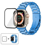 สายรัดนาฬิกาสแตนเลสสตีลสามเม็ดพร้อมฟิล์มโค้ง 3D สำหรับ Apple Watch Ultra 2 / 1 ขนาด 49 มม., สำหรับ Apple Watch Series ขนาด 45 มม., สำหรับ Apple Watch Series ขนาด 41 มม., สำหรับ Apple Watch Series ขนาด 38 มม.