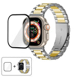 สายรัดนาฬิกาสแตนเลสสตีลสามเม็ดพร้อมฟิล์มโค้ง 3D สำหรับ Apple Watch Ultra 2 / 1 ขนาด 49 มม., สำหรับ Apple Watch Series ขนาด 45 มม., สำหรับ Apple Watch Series ขนาด 41 มม., สำหรับ Apple Watch Series ขนาด 38 มม.