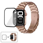 สายรัดนาฬิกาสแตนเลสสตีลสามเม็ดพร้อมฟิล์มโค้ง 3D สำหรับ Apple Watch Ultra 2 / 1 ขนาด 49 มม., สำหรับ Apple Watch Series ขนาด 45 มม., สำหรับ Apple Watch Series ขนาด 41 มม., สำหรับ Apple Watch Series ขนาด 38 มม.