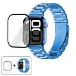 สายรัดนาฬิกาสแตนเลสสตีลสามเม็ดพร้อมฟิล์มโค้ง 3D สำหรับ Apple Watch Ultra 2 / 1 ขนาด 49 มม., สำหรับ Apple Watch Series ขนาด 45 มม., สำหรับ Apple Watch Series ขนาด 41 มม., สำหรับ Apple Watch Series ขนาด 38 มม.