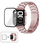 สายรัดนาฬิกาสแตนเลสสตีลสามเม็ดพร้อมฟิล์มโค้ง 3D สำหรับ Apple Watch Ultra 2 / 1 ขนาด 49 มม., สำหรับ Apple Watch Series ขนาด 45 มม., สำหรับ Apple Watch Series ขนาด 41 มม., สำหรับ Apple Watch Series ขนาด 38 มม.