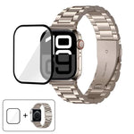 สายรัดนาฬิกาสแตนเลสสตีลสามเม็ดพร้อมฟิล์มโค้ง 3D สำหรับ Apple Watch Ultra 2 / 1 ขนาด 49 มม., สำหรับ Apple Watch Series ขนาด 45 มม., สำหรับ Apple Watch Series ขนาด 41 มม., สำหรับ Apple Watch Series ขนาด 38 มม.