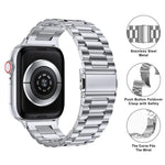 สายรัดนาฬิกาสแตนเลสสตีลสามเม็ดพร้อมฟิล์มโค้ง 3D สำหรับ Apple Watch Series ขนาด 42 มม.