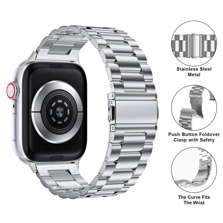 สายรัดนาฬิกาสแตนเลสสตีลสามเม็ดพร้อมฟิล์มโค้ง 3D สำหรับ Apple Watch Ultra 2 / 1 ขนาด 49 มม., สำหรับ Apple Watch Series ขนาด 45 มม., สำหรับ Apple Watch Series ขนาด 41 มม., สำหรับ Apple Watch Series ขนาด 38 มม.