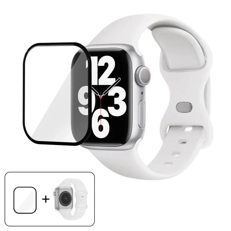 สายรัดนาฬิกาซิลิโคนแบบหัวเข็มขัดผีเสื้อพร้อมฟิล์มโค้ง 3D สำหรับ Apple Watch Series 40 มม., สำหรับ Apple Watch Ultra 2 / 1 49 มม., สำหรับ Apple Watch Series 45 มม.