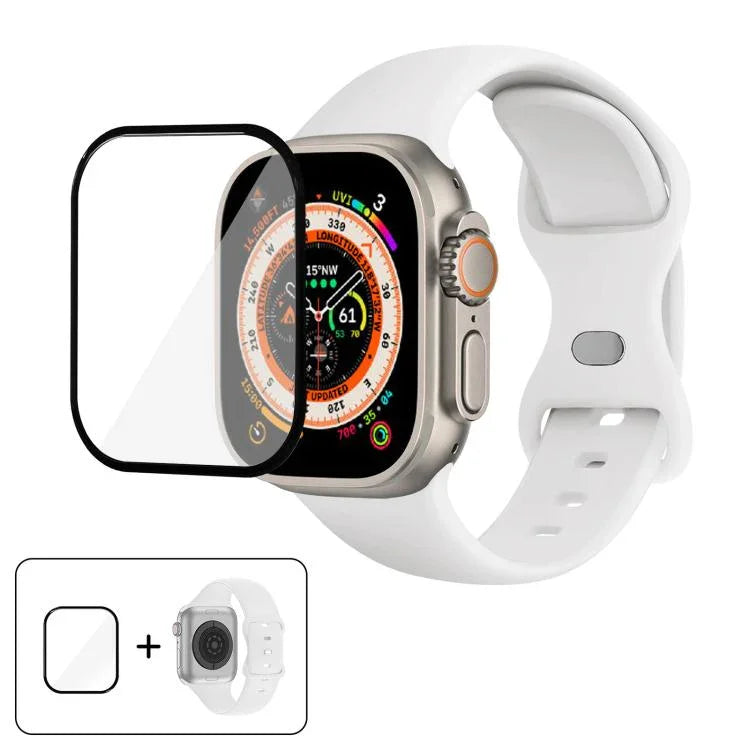 สายรัดนาฬิกาซิลิโคนแบบหัวเข็มขัดผีเสื้อพร้อมฟิล์มโค้ง 3D สำหรับ Apple Watch Series 40 มม., สำหรับ Apple Watch Ultra 2 / 1 49 มม., สำหรับ Apple Watch Series 45 มม.