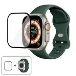 สายรัดนาฬิกาซิลิโคนแบบหัวเข็มขัดผีเสื้อพร้อมฟิล์มโค้ง 3D สำหรับ Apple Watch Series 40 มม., สำหรับ Apple Watch Ultra 2 / 1 49 มม., สำหรับ Apple Watch Series 45 มม.