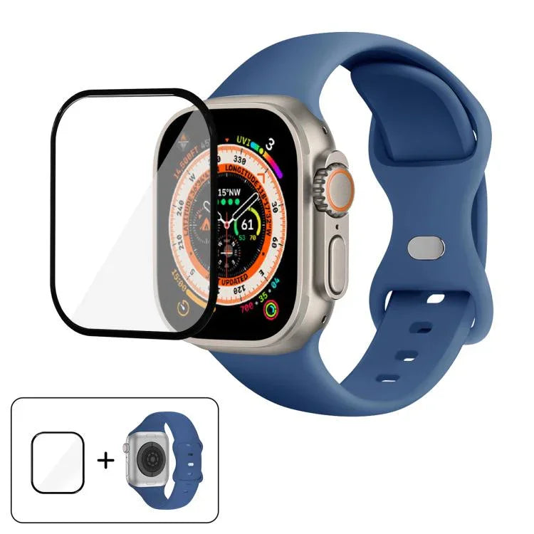 สายรัดนาฬิกาซิลิโคนแบบหัวเข็มขัดผีเสื้อพร้อมฟิล์มโค้ง 3D สำหรับ Apple Watch Series 40 มม., สำหรับ Apple Watch Ultra 2 / 1 49 มม., สำหรับ Apple Watch Series 45 มม.