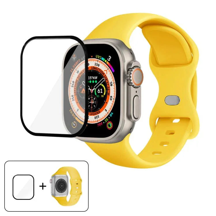 สายรัดนาฬิกาซิลิโคนแบบหัวเข็มขัดผีเสื้อพร้อมฟิล์มโค้ง 3D สำหรับ Apple Watch Series 40 มม., สำหรับ Apple Watch Ultra 2 / 1 49 มม., สำหรับ Apple Watch Series 45 มม.