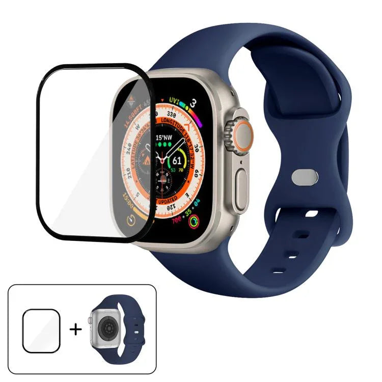 สายรัดนาฬิกาซิลิโคนแบบหัวเข็มขัดผีเสื้อพร้อมฟิล์มโค้ง 3D สำหรับ Apple Watch Series 40 มม., สำหรับ Apple Watch Ultra 2 / 1 49 มม., สำหรับ Apple Watch Series 45 มม.