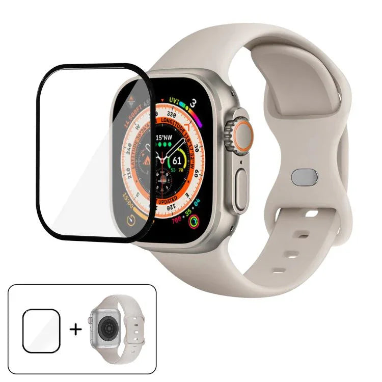 สายรัดนาฬิกาซิลิโคนแบบหัวเข็มขัดผีเสื้อพร้อมฟิล์มโค้ง 3D สำหรับ Apple Watch Series 40 มม., สำหรับ Apple Watch Ultra 2 / 1 49 มม., สำหรับ Apple Watch Series 45 มม.