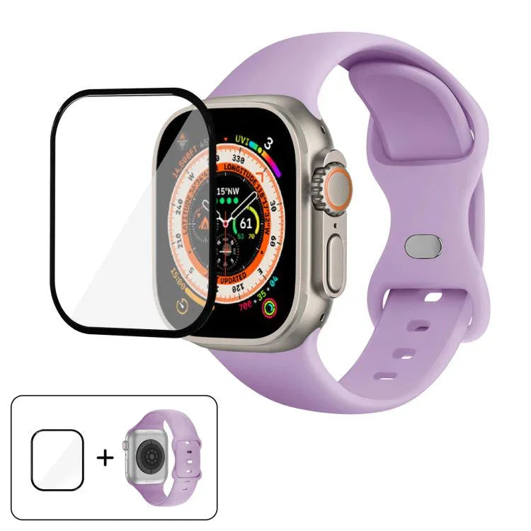 สายรัดนาฬิกาซิลิโคนแบบหัวเข็มขัดผีเสื้อพร้อมฟิล์มโค้ง 3D สำหรับ Apple Watch Series 40 มม., สำหรับ Apple Watch Ultra 2 / 1 49 มม., สำหรับ Apple Watch Series 45 มม.