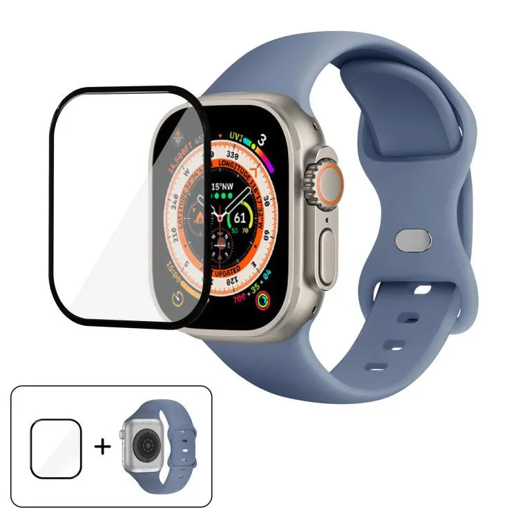 สายรัดนาฬิกาซิลิโคนแบบหัวเข็มขัดผีเสื้อพร้อมฟิล์มโค้ง 3D สำหรับ Apple Watch Series 40 มม., สำหรับ Apple Watch Ultra 2 / 1 49 มม., สำหรับ Apple Watch Series 45 มม.