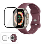 สายรัดนาฬิกาซิลิโคนแบบหัวเข็มขัดผีเสื้อพร้อมฟิล์มโค้ง 3D สำหรับ Apple Watch Series 40 มม., สำหรับ Apple Watch Ultra 2 / 1 49 มม., สำหรับ Apple Watch Series 45 มม.