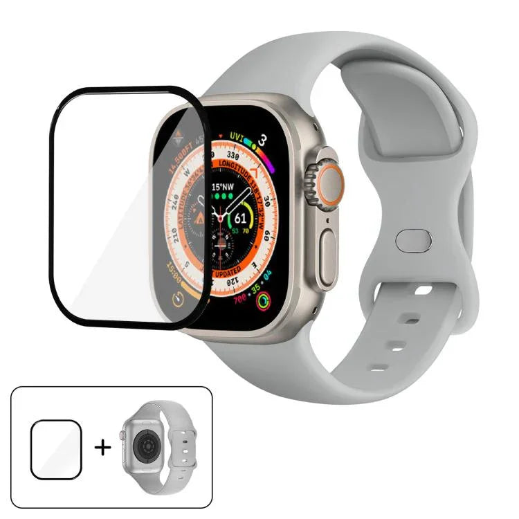 สายรัดนาฬิกาซิลิโคนแบบหัวเข็มขัดผีเสื้อพร้อมฟิล์มโค้ง 3D สำหรับ Apple Watch Series 40 มม., สำหรับ Apple Watch Ultra 2 / 1 49 มม., สำหรับ Apple Watch Series 45 มม.