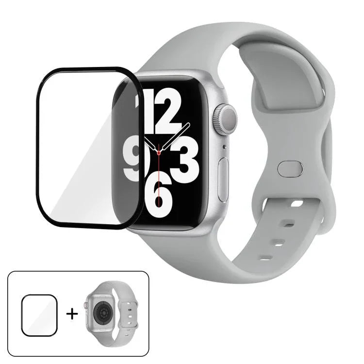 สายรัดนาฬิกาซิลิโคนแบบหัวเข็มขัดผีเสื้อพร้อมฟิล์มโค้ง 3D สำหรับ Apple Watch Series 40 มม., สำหรับ Apple Watch Ultra 2 / 1 49 มม., สำหรับ Apple Watch Series 45 มม.