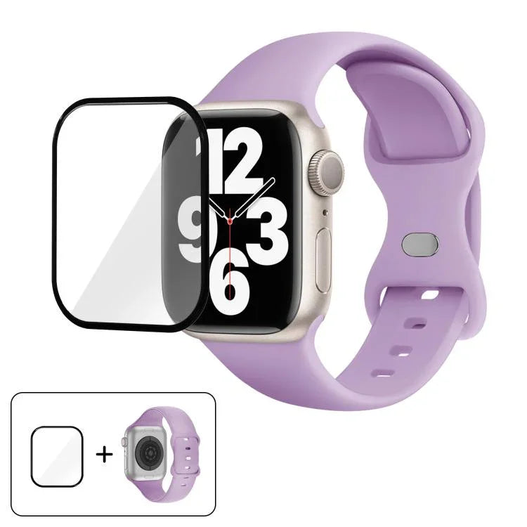 สายรัดนาฬิกาซิลิโคนแบบหัวเข็มขัดผีเสื้อพร้อมฟิล์มโค้ง 3D สำหรับ Apple Watch Series 41 มม., สำหรับ Apple Watch Series 38 มม., สำหรับ Apple Watch Series 42 มม.