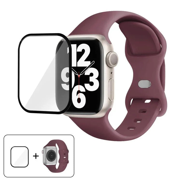 สายรัดนาฬิกาซิลิโคนแบบหัวเข็มขัดผีเสื้อพร้อมฟิล์มโค้ง 3D สำหรับ Apple Watch Series 41 มม., สำหรับ Apple Watch Series 38 มม., สำหรับ Apple Watch Series 42 มม.