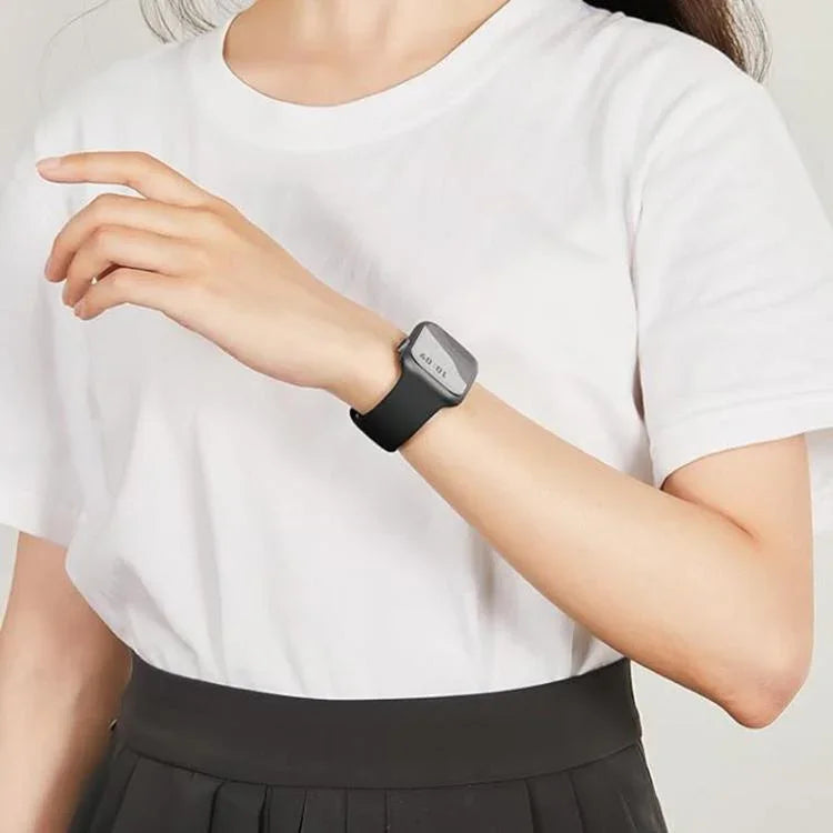 สายรัดนาฬิกาซิลิโคนแบบหัวเข็มขัดผีเสื้อพร้อมฟิล์มโค้ง 3D สำหรับ Apple Watch Series 10 46 มม., สำหรับ Apple Watch Series 10 42 มม., สำหรับ Apple Watch Series 44 มม.