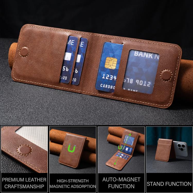 BFK26 สติ๊กเกอร์หลังโทรศัพท์แบบกระเป๋าใส่บัตรแม่เหล็กสีพื้น