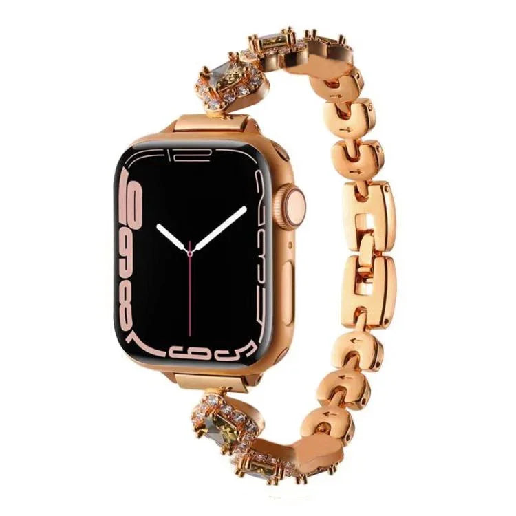 สายรัดนาฬิกาโลหะเพชรใบโคลเวอร์สี่แฉก xDfind สำหรับ Apple Watch ขนาด 42 / 44 / 45 / 46 / 49 มม., สำหรับ Apple Watch ขนาด 38 / 40 / 41 / S10 42 มม.