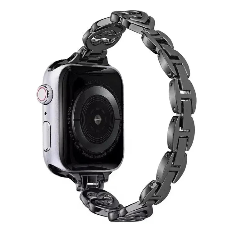 สายรัดนาฬิกาโลหะเพชรรูปหัวใจคู่ xDfind สำหรับ Apple Watch ขนาด 42 / 44 / 45 / 46 / 49 มม., สำหรับ Apple Watch ขนาด 38 / 40 / 41 / S10 42 มม.