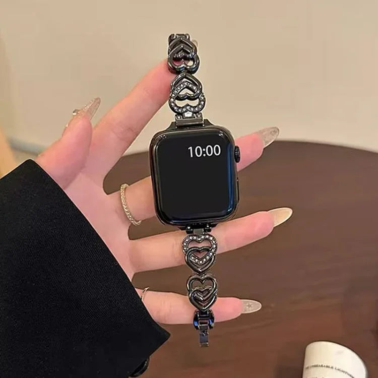 สายรัดนาฬิกาโลหะเพชรรูปหัวใจคู่ xDfind สำหรับ Apple Watch ขนาด 42 / 44 / 45 / 46 / 49 มม., สำหรับ Apple Watch ขนาด 38 / 40 / 41 / S10 42 มม.