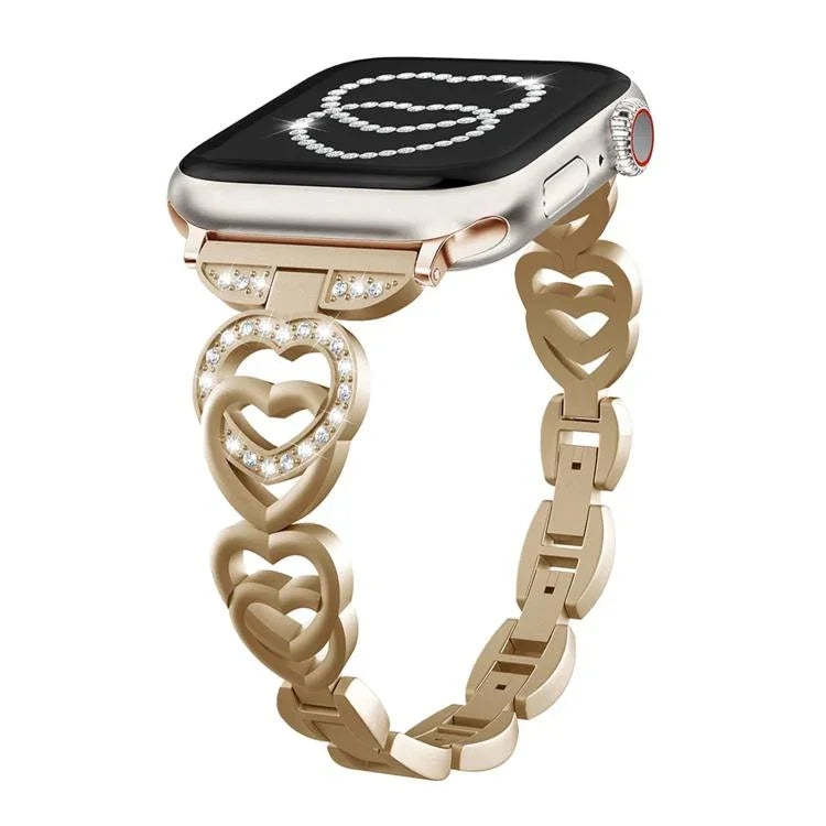 สายรัดนาฬิกาโลหะเพชรรูปหัวใจคู่ xDfind สำหรับ Apple Watch ขนาด 42 / 44 / 45 / 46 / 49 มม., สำหรับ Apple Watch ขนาด 38 / 40 / 41 / S10 42 มม.