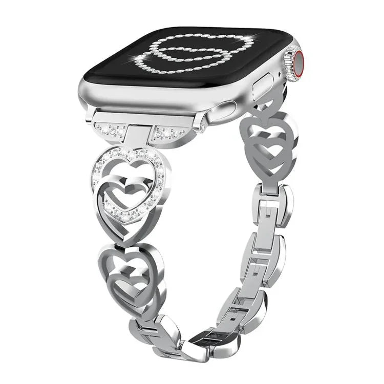สายรัดนาฬิกาโลหะเพชรรูปหัวใจคู่ xDfind สำหรับ Apple Watch ขนาด 42 / 44 / 45 / 46 / 49 มม., สำหรับ Apple Watch ขนาด 38 / 40 / 41 / S10 42 มม.