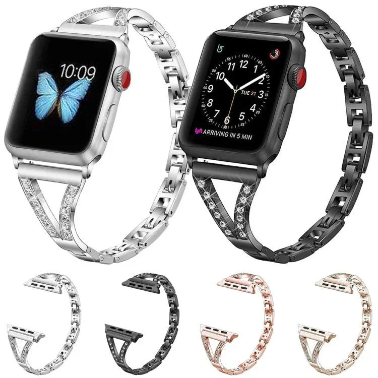 สายรัดนาฬิกาสแตนเลสสตีลลายก้างปลาเพชร xDfind สำหรับ Apple Watch ขนาด 42 / 44 / 45 / 46 / 49 มม., สำหรับ Apple Watch ขนาด 38 / 40 / 41 / S10 42 มม.