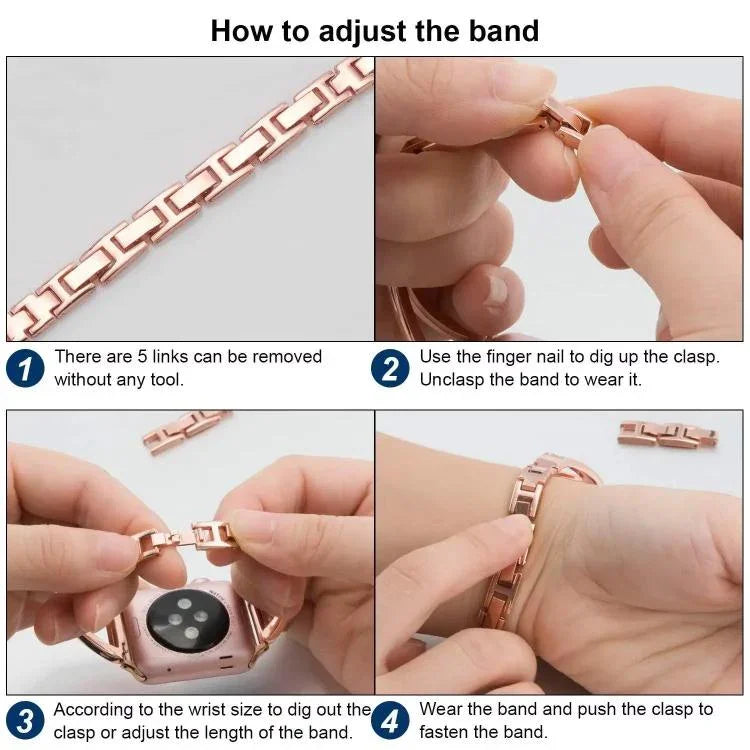 สายรัดนาฬิกาสแตนเลสสตีลลายก้างปลาเพชร xDfind สำหรับ Apple Watch ขนาด 42 / 44 / 45 / 46 / 49 มม., สำหรับ Apple Watch ขนาด 38 / 40 / 41 / S10 42 มม.