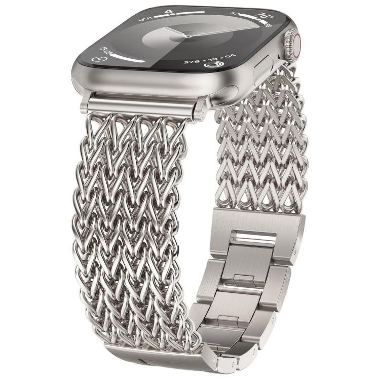 สายรัดนาฬิกาสแตนเลสสตีลถักลายก้างปลา xDfind สำหรับ Apple Watch ขนาด 42 / 44 / 45 / 46 / 49 มม., สำหรับ Apple Watch ขนาด 38 / 40 / 41 / S10 42 มม.
