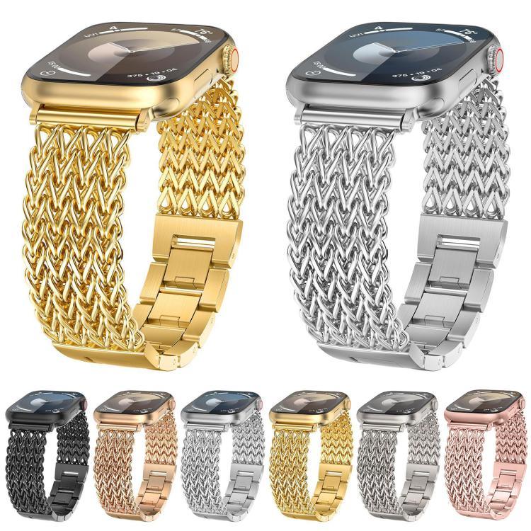 สายรัดนาฬิกาสแตนเลสสตีลถักลายก้างปลา xDfind สำหรับ Apple Watch ขนาด 42 / 44 / 45 / 46 / 49 มม., สำหรับ Apple Watch ขนาด 38 / 40 / 41 / S10 42 มม.
