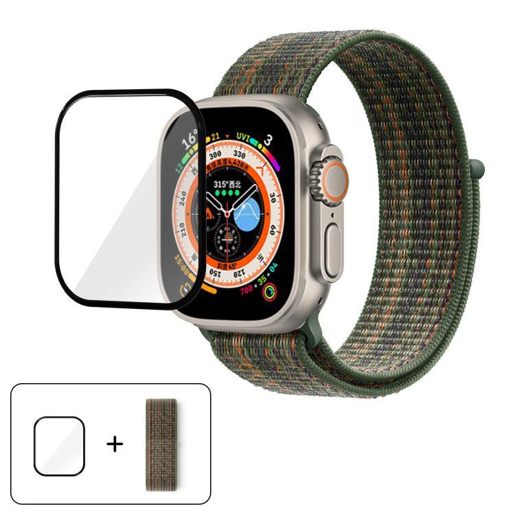 สายรัดนาฬิกาไนลอนแบบห่วงพื้นฐานพร้อมฟิล์มโค้ง 3D สำหรับ Apple Watch Series ขนาด 40 มม., สำหรับ Apple Watch Ultra 2 / 1 ขนาด 49 มม., สำหรับ Apple Watch Series ขนาด 45 มม.