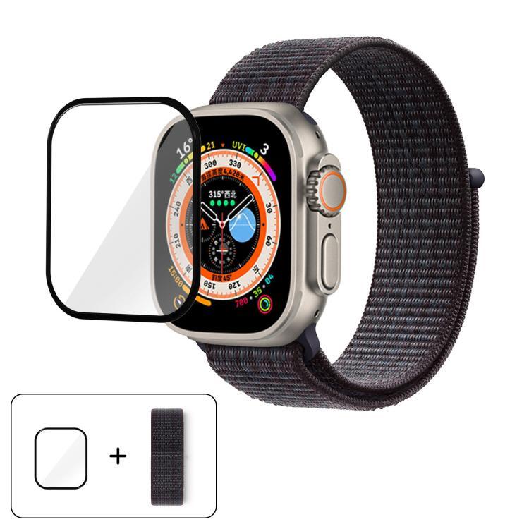 สายรัดนาฬิกาไนลอนแบบห่วงพื้นฐานพร้อมฟิล์มโค้ง 3D สำหรับ Apple Watch Series ขนาด 40 มม., สำหรับ Apple Watch Ultra 2 / 1 ขนาด 49 มม., สำหรับ Apple Watch Series ขนาด 45 มม.